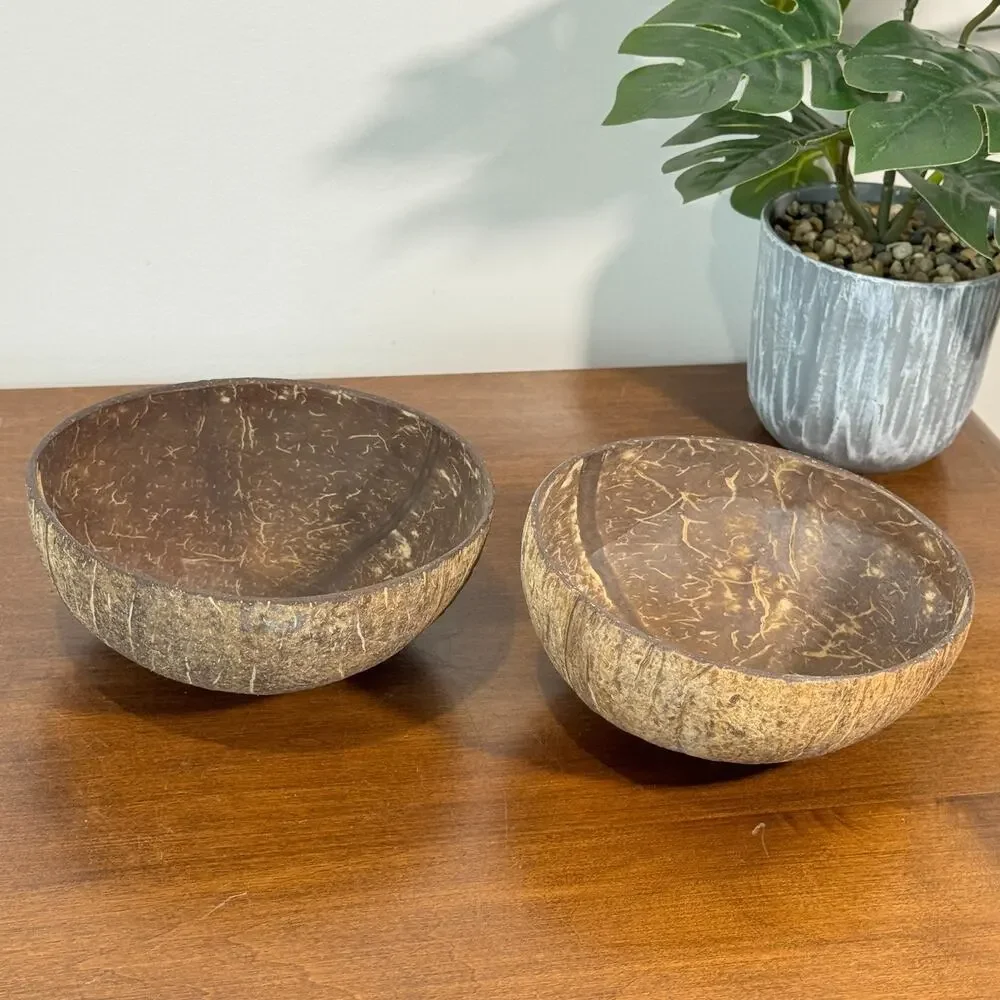 Set of 2 Coconut Shell Bowl Halves Reusable Eco-Friendly Handmade Dessert Cup